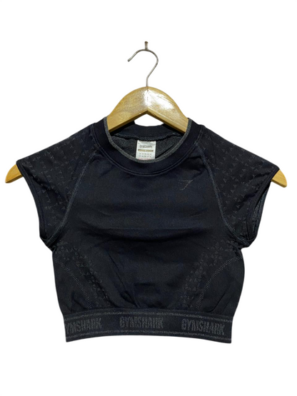 GYMSHARK |S| BUST 13| WOMEN’S BLACK CROPPED T-SHIRT TEXTURED PANEL DESIGN