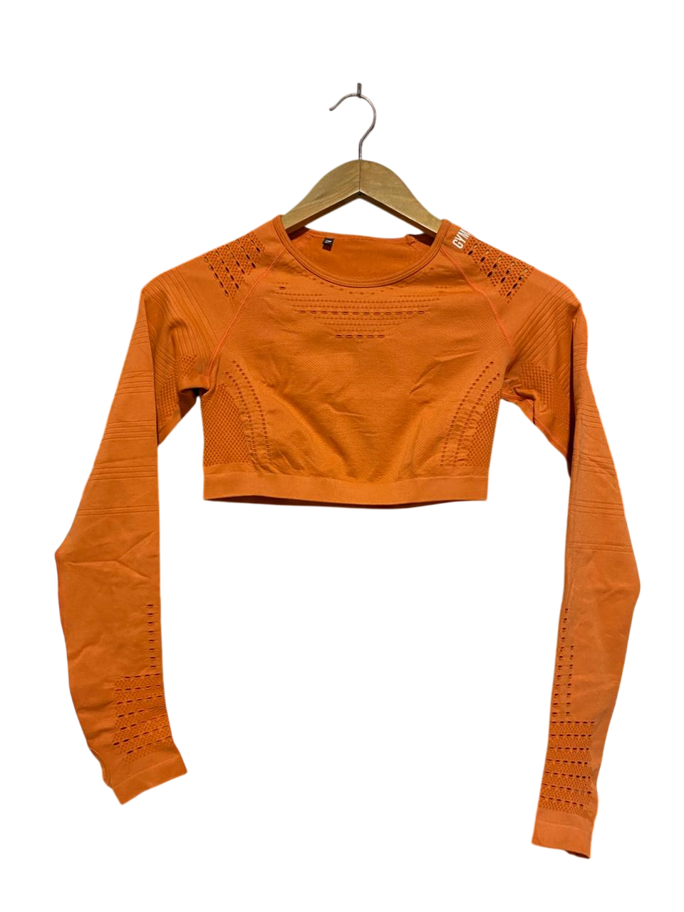 GYMSHARK |S| BUST 14| SEAMLESS ORANGE LONG SLEEVE CROP