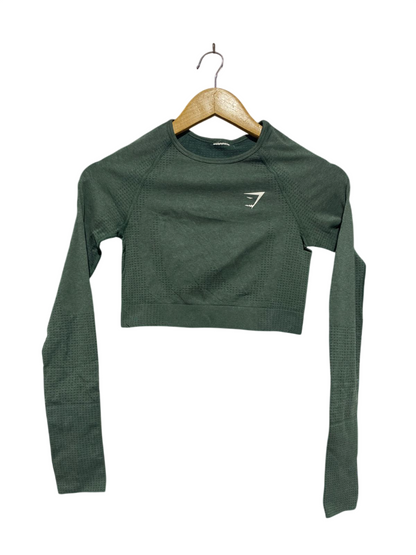 GYMSHARK |XS| BUST 13| Seamless Long Sleeve Crop Top Forest/Strength Green