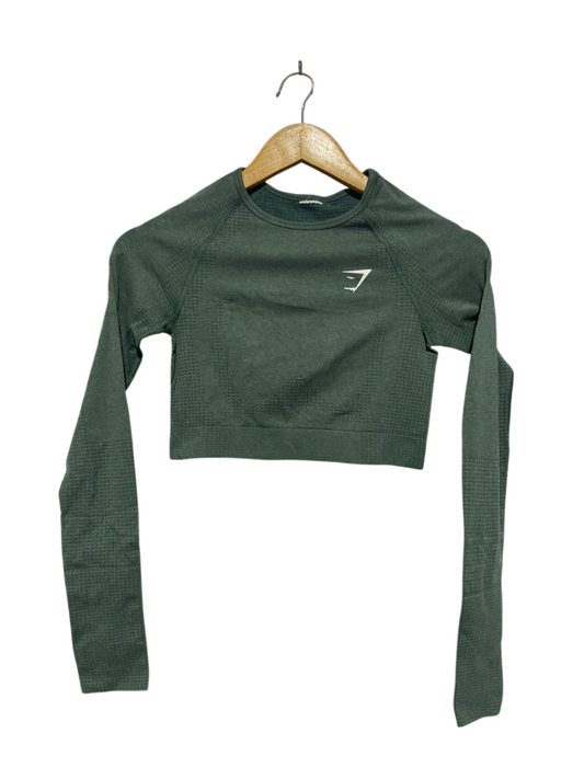 GYMSHARK |XS| BUST 13| Seamless Long Sleeve Crop Top Forest/Strength Green
