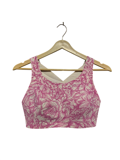 LULULEMON |S| BUST 14| ENERGY BRA HIGH-NECK LONG LINE – PINK PEONY FLORAL PRINT