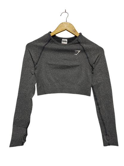 GYMSHARK |S| BUST 14| Seamless Long-Sleeve Cropped Top Charcoal