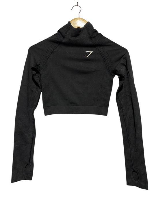 GYMSHARK |XS| BUST 13| BLACK LONG-SLEEVE CROPPED TOP