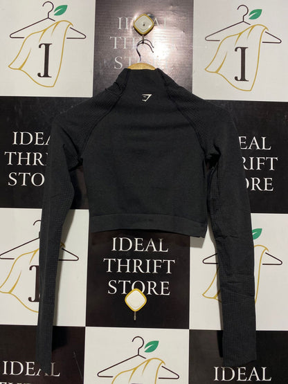 GYMSHARK |XS| BUST 13| BLACK LONG-SLEEVE CROPPED TOP