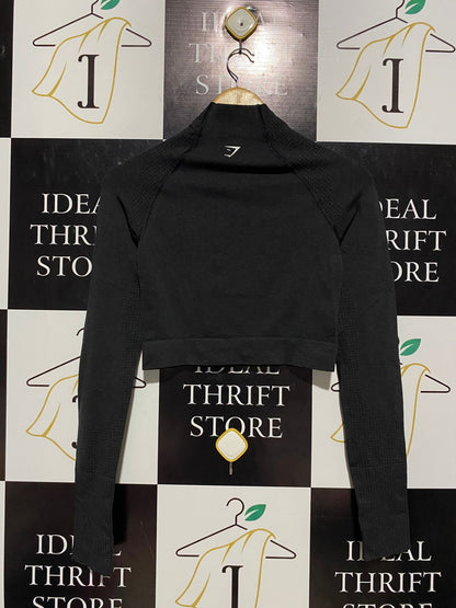 GYMSHARK |S| BUST 14| BLACK SEAMLESS LONG-SLEEVE CROPPED TOP