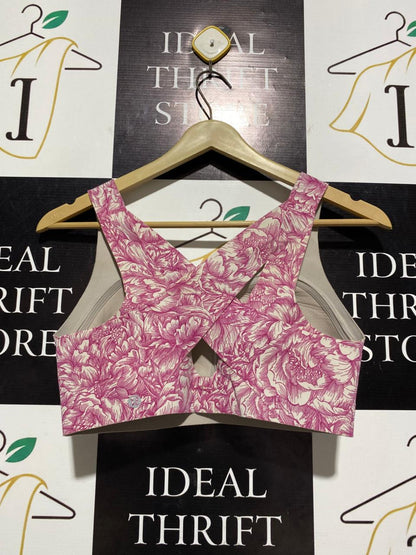 LULULEMON |S| BUST 14| ENERGY BRA HIGH-NECK LONG LINE – PINK PEONY FLORAL PRINT