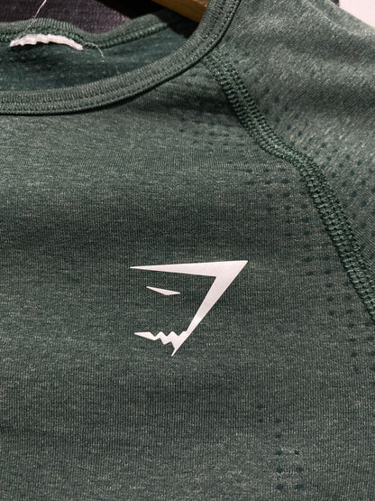 GYMSHARK |XS| BUST 13| Seamless Long Sleeve Crop Top Forest/Strength Green