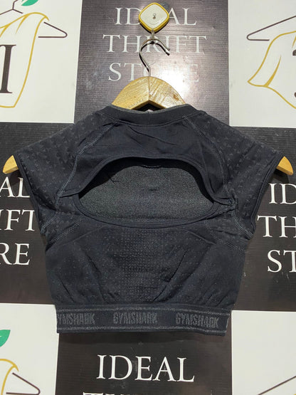 GYMSHARK |S| BUST 13| WOMEN’S BLACK CROPPED T-SHIRT TEXTURED PANEL DESIGN