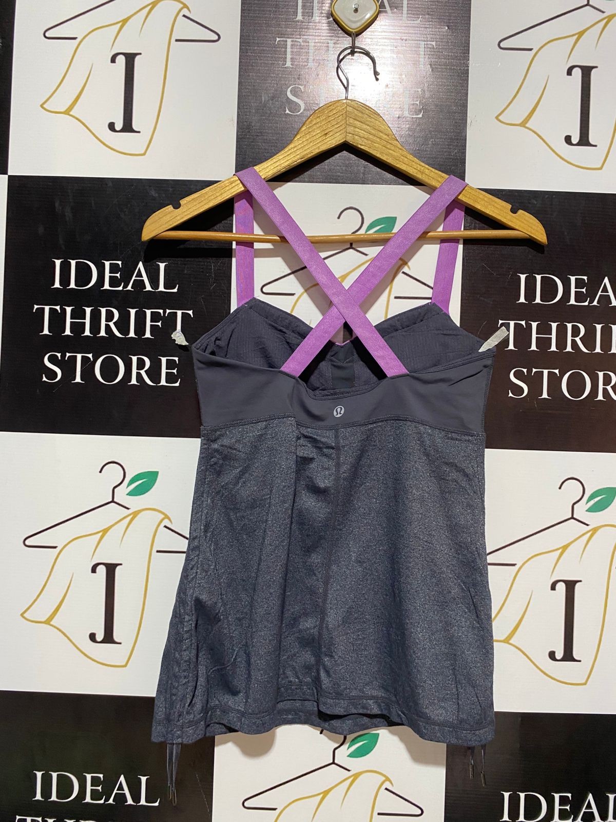 LULULEMON |S| BUST 14| Women's Athletic Yoga Tank Top – Gray & Purple Criss-Cross Strap
