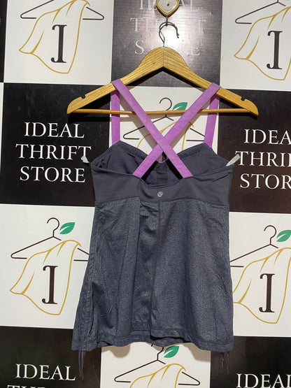 LULULEMON |S| BUST 14| Women's Athletic Yoga Tank Top – Gray & Purple Criss-Cross Strap