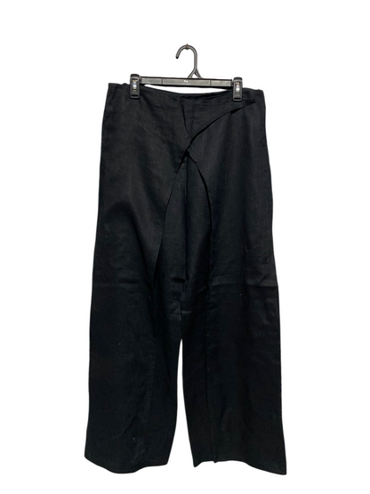 PERUNA |XL| WAIST 32| B6| WOMEN'S CHIC BLACK WRAP-FRONT WIDE-LEG TROUSERS