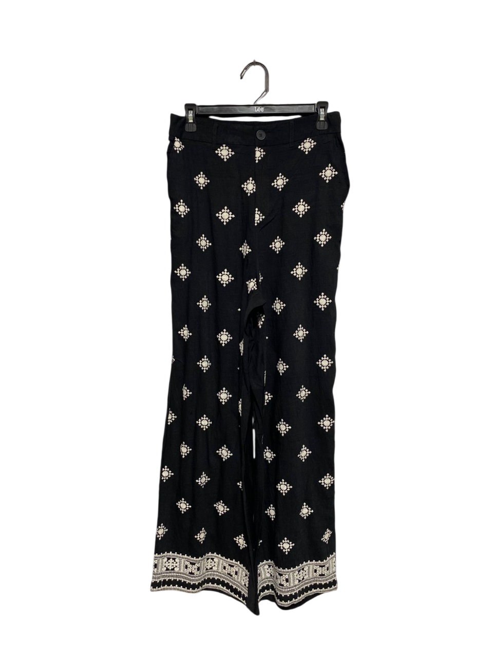 MY QUEEN |L/XL| WAIST 28| B3| WOMEN’S BLACK WIDE-LEG BOHO PANTS WITH EMBROIDERED DETAILING