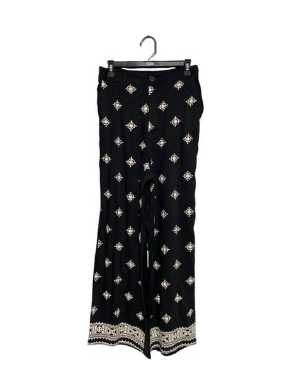 MY QUEEN |L/XL| WAIST 28| B3| WOMEN’S BLACK WIDE-LEG BOHO PANTS WITH EMBROIDERED DETAILING