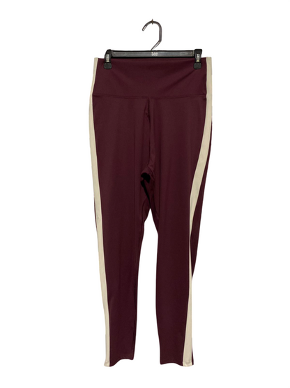 Women's High-Waisted Athletic Leggings - Maroon with Cream Side Stripe |L| WAIST 28| B3|