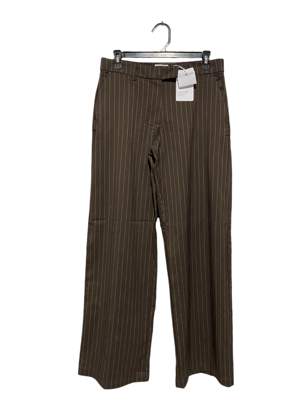 MONKI |L| WAIST 31| B3| PREMIUM DARK BROWN PINSTRIPE WIDE-LEG TROUSERS