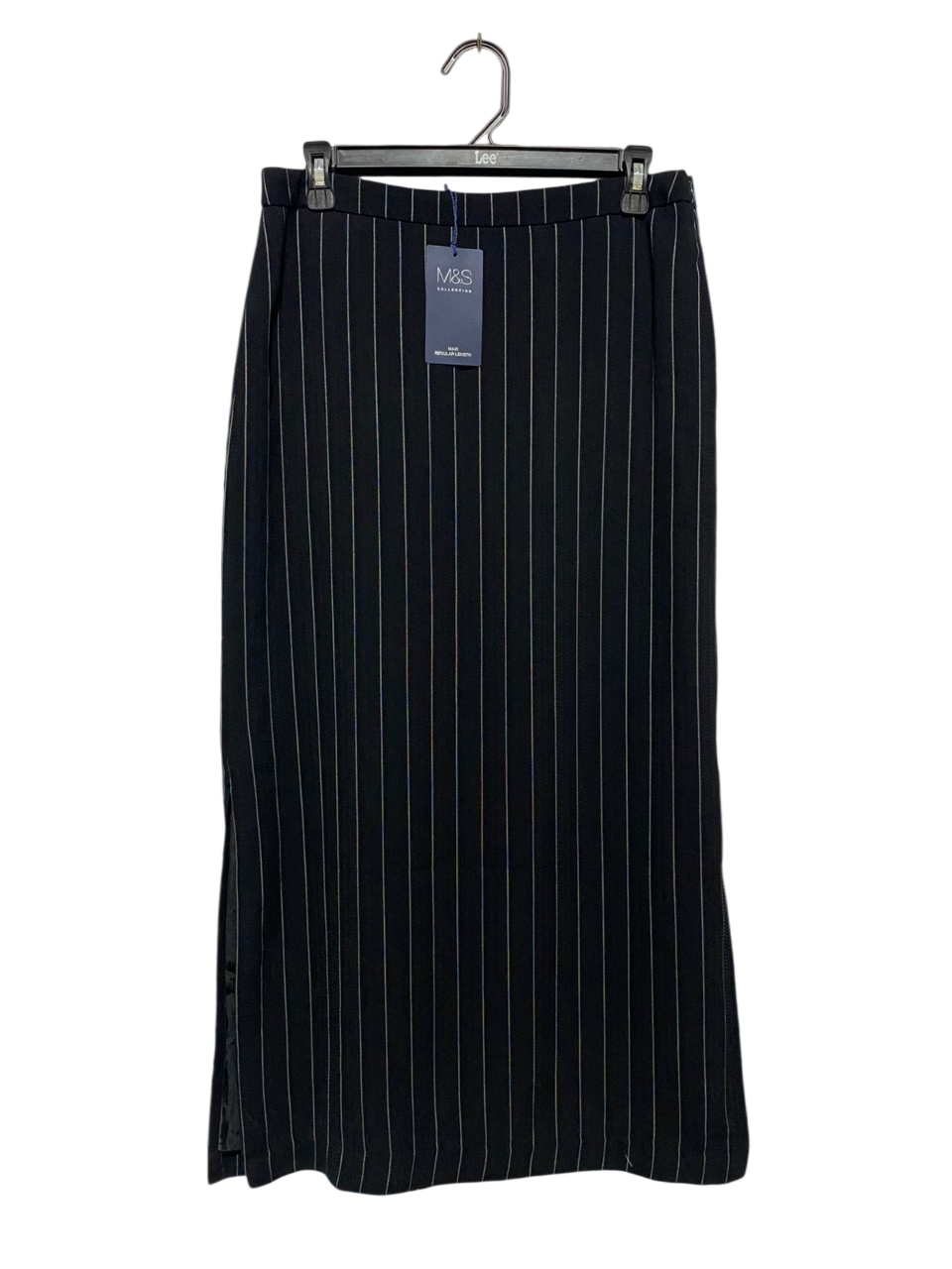 M&S |L| WAIST 30| B3| COLLECTION PINSTRIPE MAXI SKIRT WITH SIDE SLIT