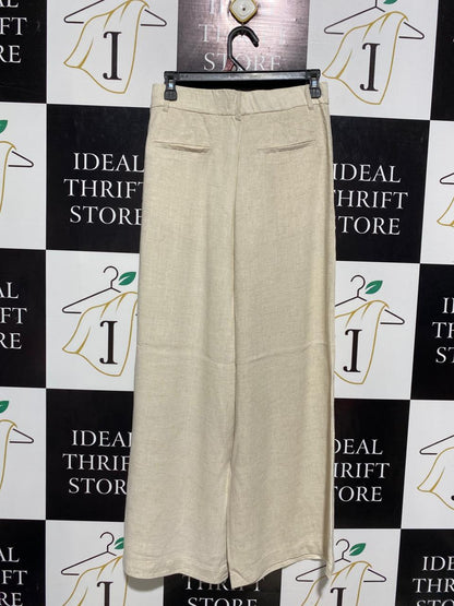 STRADIVARIUS |M| WAIST 28| B6| PREMIUM LINEN BLEND WIDE LEG TROUSERS - OATMEAL
