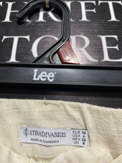 STRADIVARIUS |M| WAIST 28| B6| PREMIUM LINEN BLEND WIDE LEG TROUSERS - OATMEAL