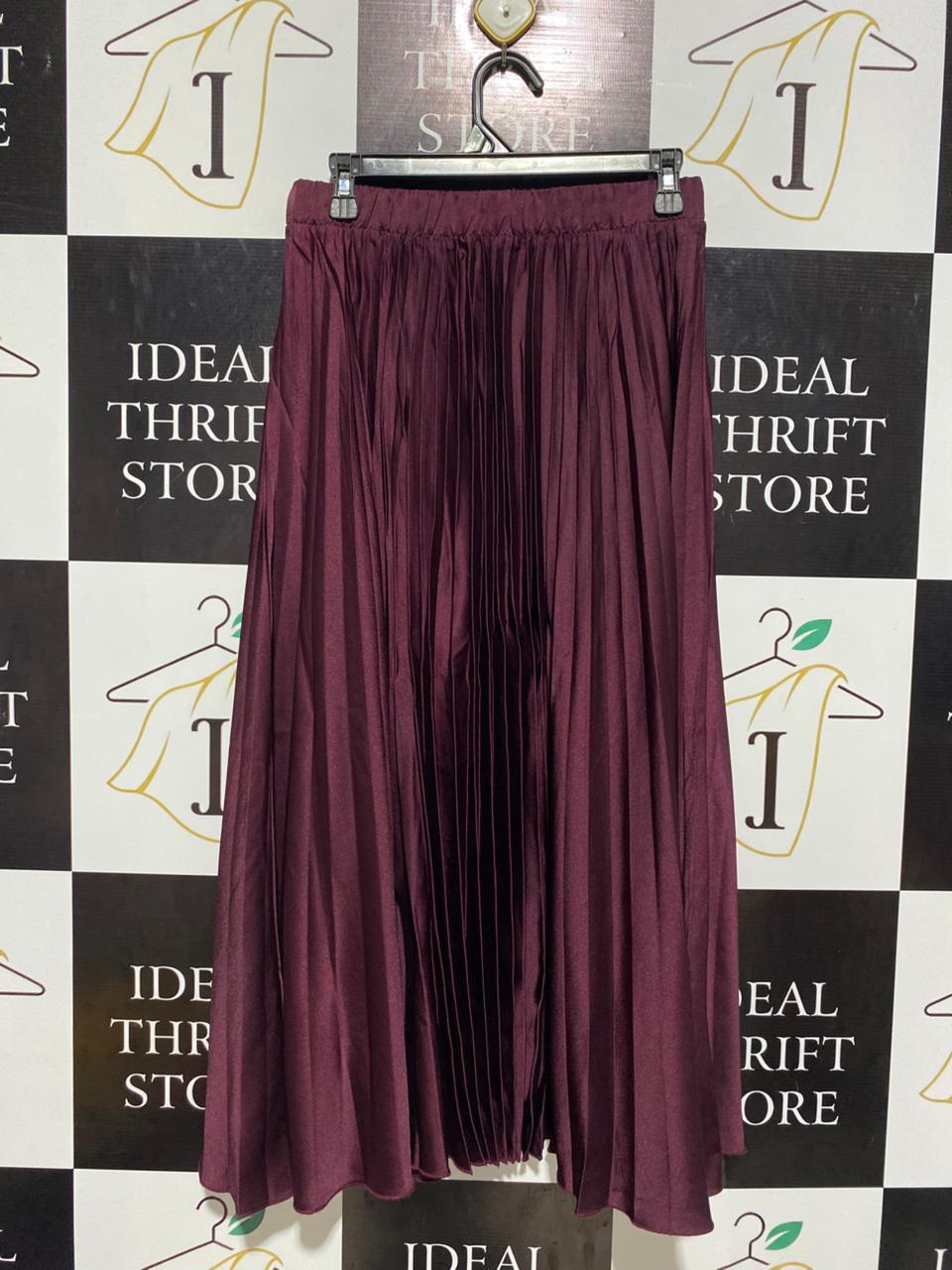 NEW LOOK |M| WAIST 28| B3| LUXURY BURGUNDY SATIN PLEATED MAXI SKIRT