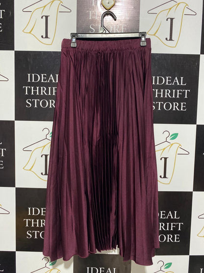 NEW LOOK |M| WAIST 28| B3| LUXURY BURGUNDY SATIN PLEATED MAXI SKIRT