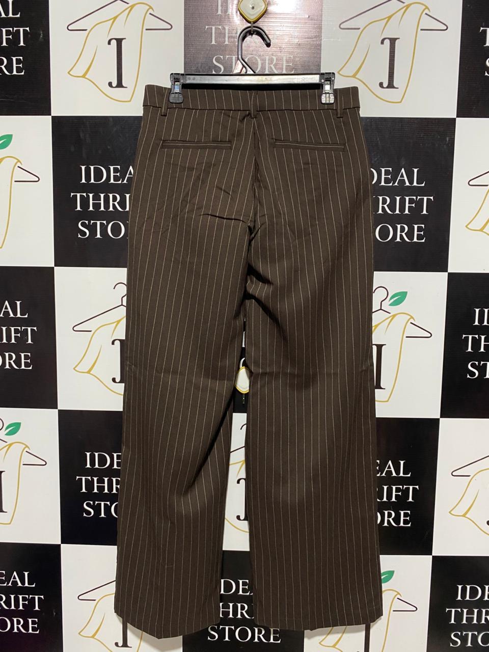 MONKI |L| WAIST 31| B3| PREMIUM DARK BROWN PINSTRIPE WIDE-LEG TROUSERS