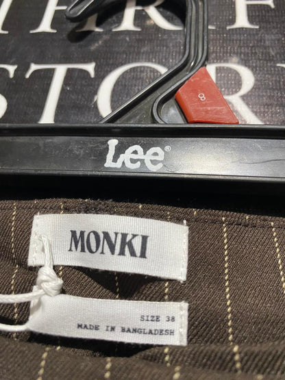 MONKI |L| WAIST 31| B3| PREMIUM DARK BROWN PINSTRIPE WIDE-LEG TROUSERS