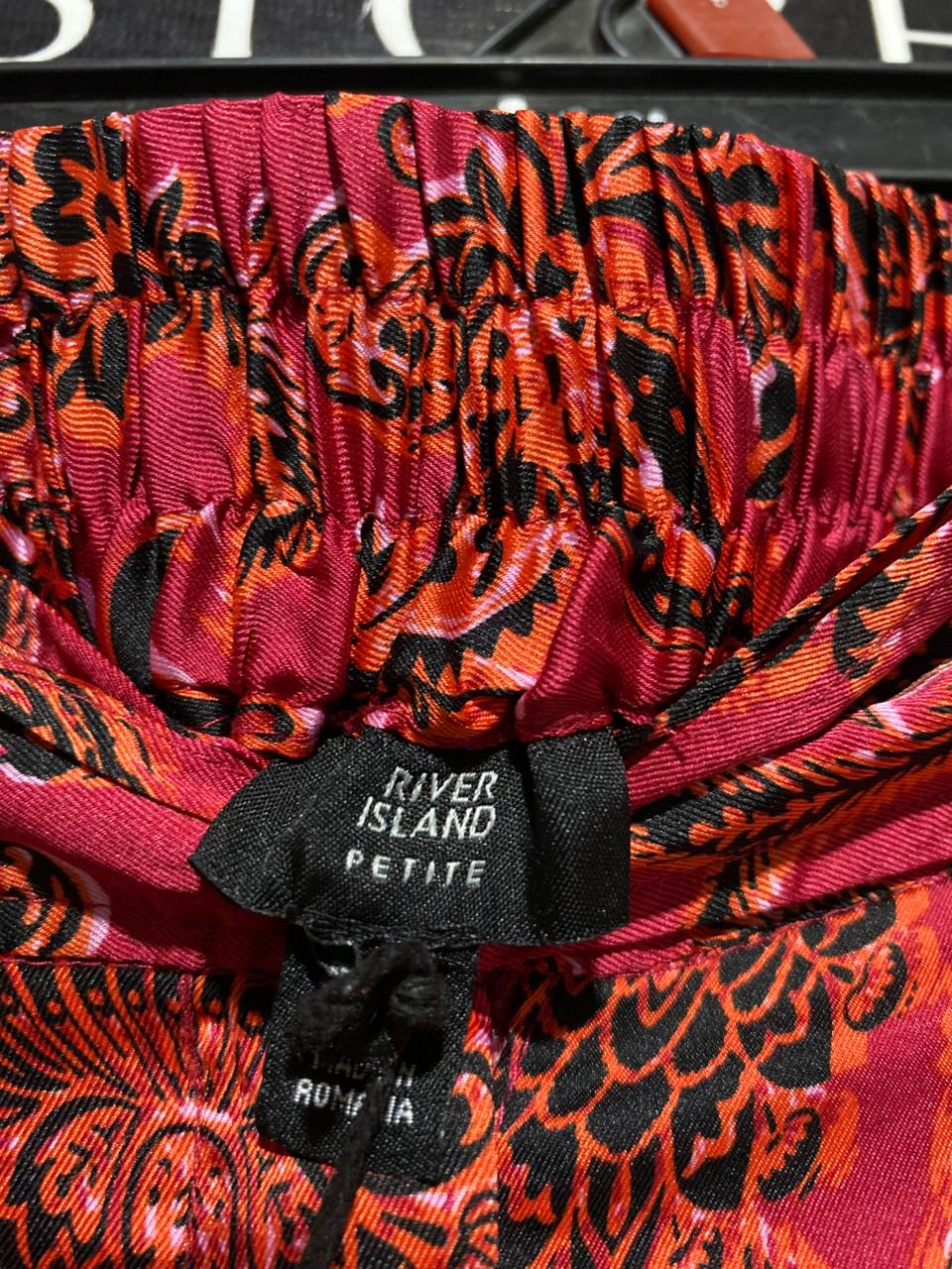RIVER ISLAND |S| WAIST 26| B6| RED & ORANGE PRINTED PALAZZO TROUSERS