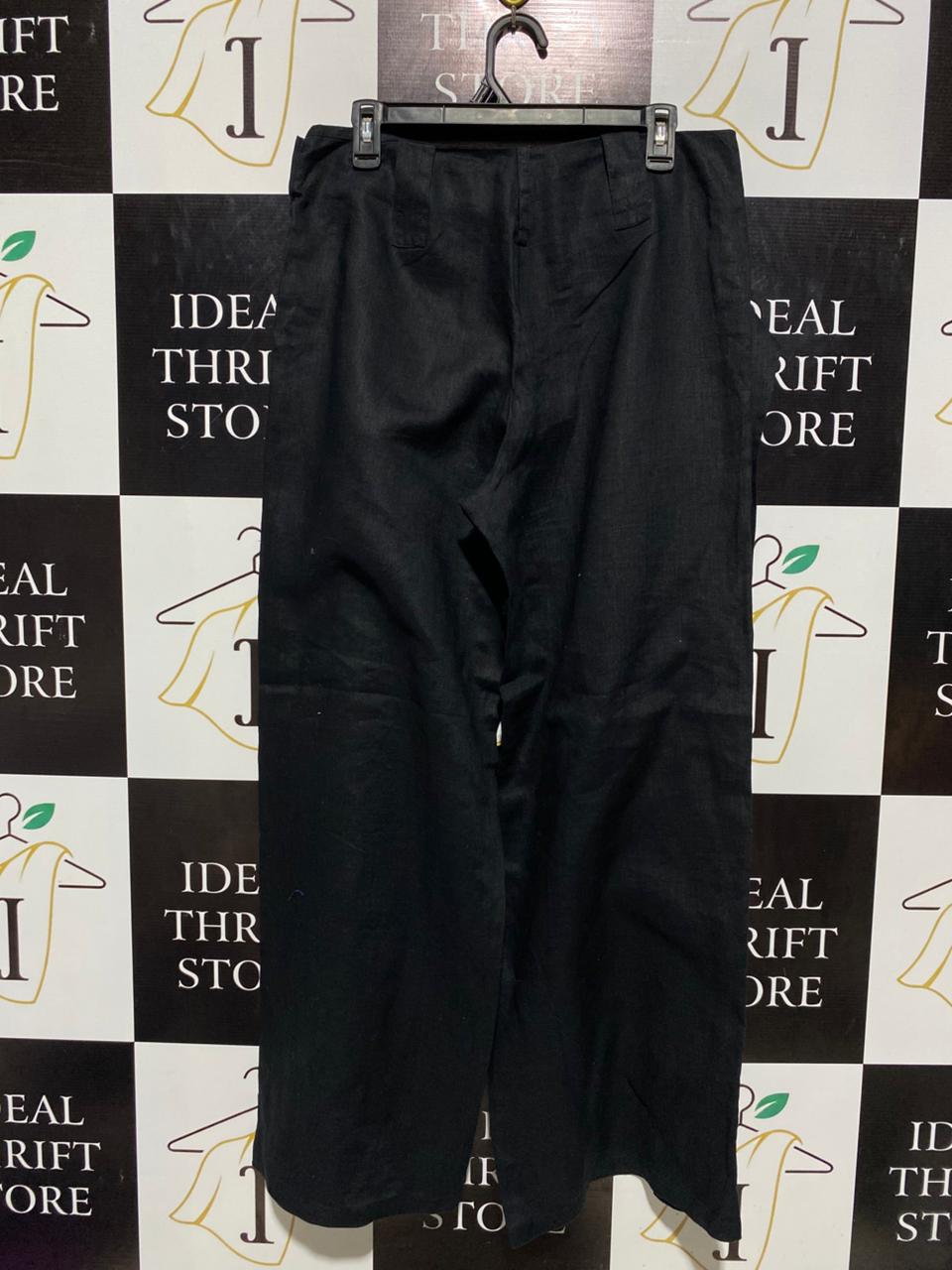 PERUNA |XL| WAIST 32| B6| WOMEN'S CHIC BLACK WRAP-FRONT WIDE-LEG TROUSERS