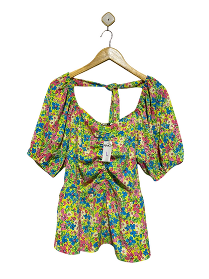 PEP & CO |L| BUST 19| B4| VIBRANT MULTICOLOR FLORAL PUFF SLEEVE PEPLUM TOP