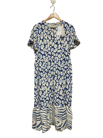 NEXT |M| BUST 19| B4| GENERATION BLUE ABSTRACT ANIMAL PRINT TIERED MIDI DRESS