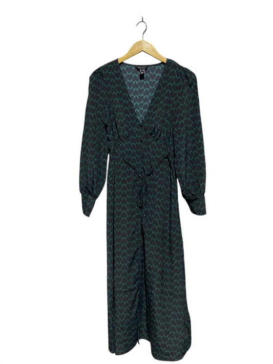 NEW LOOK |M| BUST 16| B4| DARK GREEN HEART PRINT BUTTON-FRONT MIDI DRESS