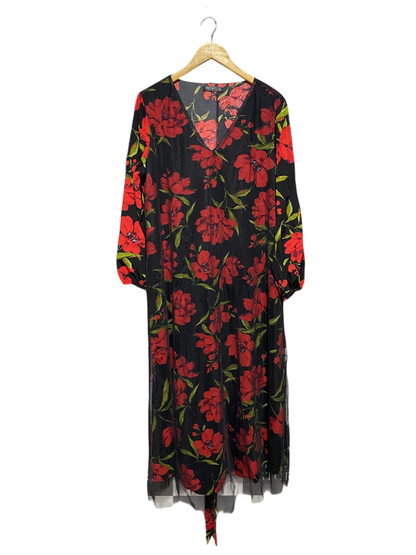 SHEIN CURVE |XL| BUST 22| B4| ELEGANT BLACK MIDI DRESS WITH VIBRANT RED FLORAL OVERLAY