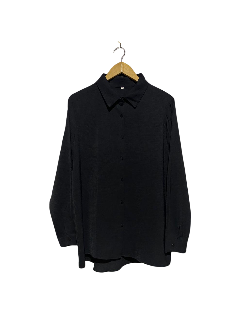 |XL| BUST 23| B4| ESSENTIAL BLACK LONG-SLEEVE BUTTON-DOWN BLOUSE WITH TEXTURED FINISH