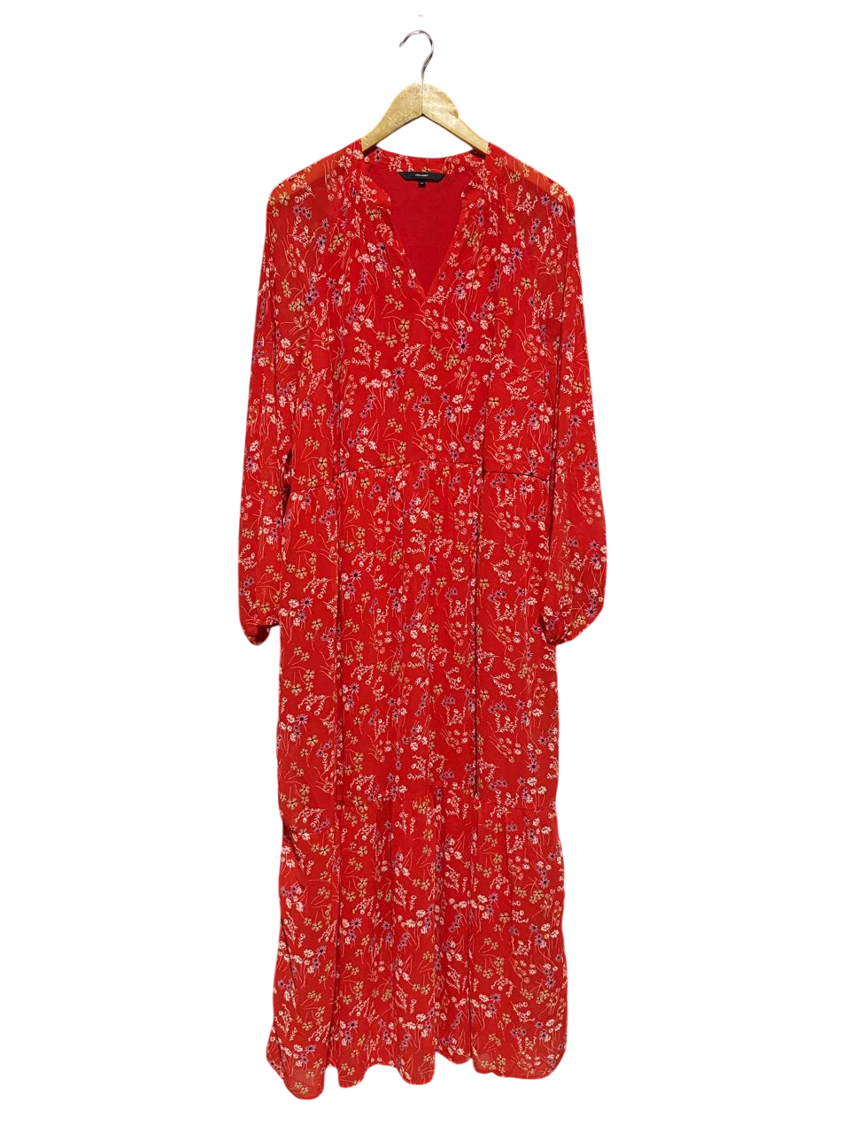 VERO MODA |XL| BUST 24| B4| VIBRANT RED FLORAL PRINT LONG SLEEVE TIERED MAXI DRESS