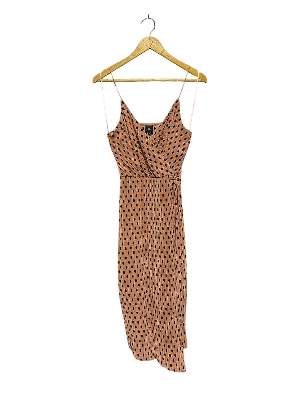 RIVER ISLAND |M| BUST 15| B4| PEACH POLKA DOT PLEATED WRAP MIDI DRESS