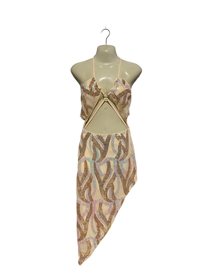 SHEIN |M| BUST 20| B4| GLITTY CHAMPAGNE SEQUIN CUT-OUT ASYMMETRICAL MINI DRESS