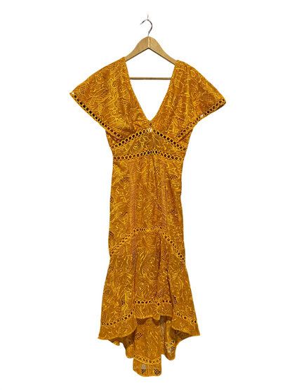 ASOS |M| BUST 17| B4| MUSTARD YELLOW EMBROIDERED EYELET LACE HIGH-LOW MIDI DRESS