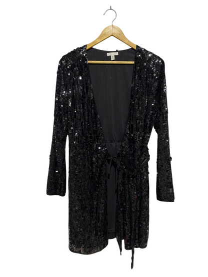 H&M |M| BUST 18| B4| BLACK FULL SEQUIN LONG SLEEVE MINI WRAP DRESS WITH TIE WAIST
