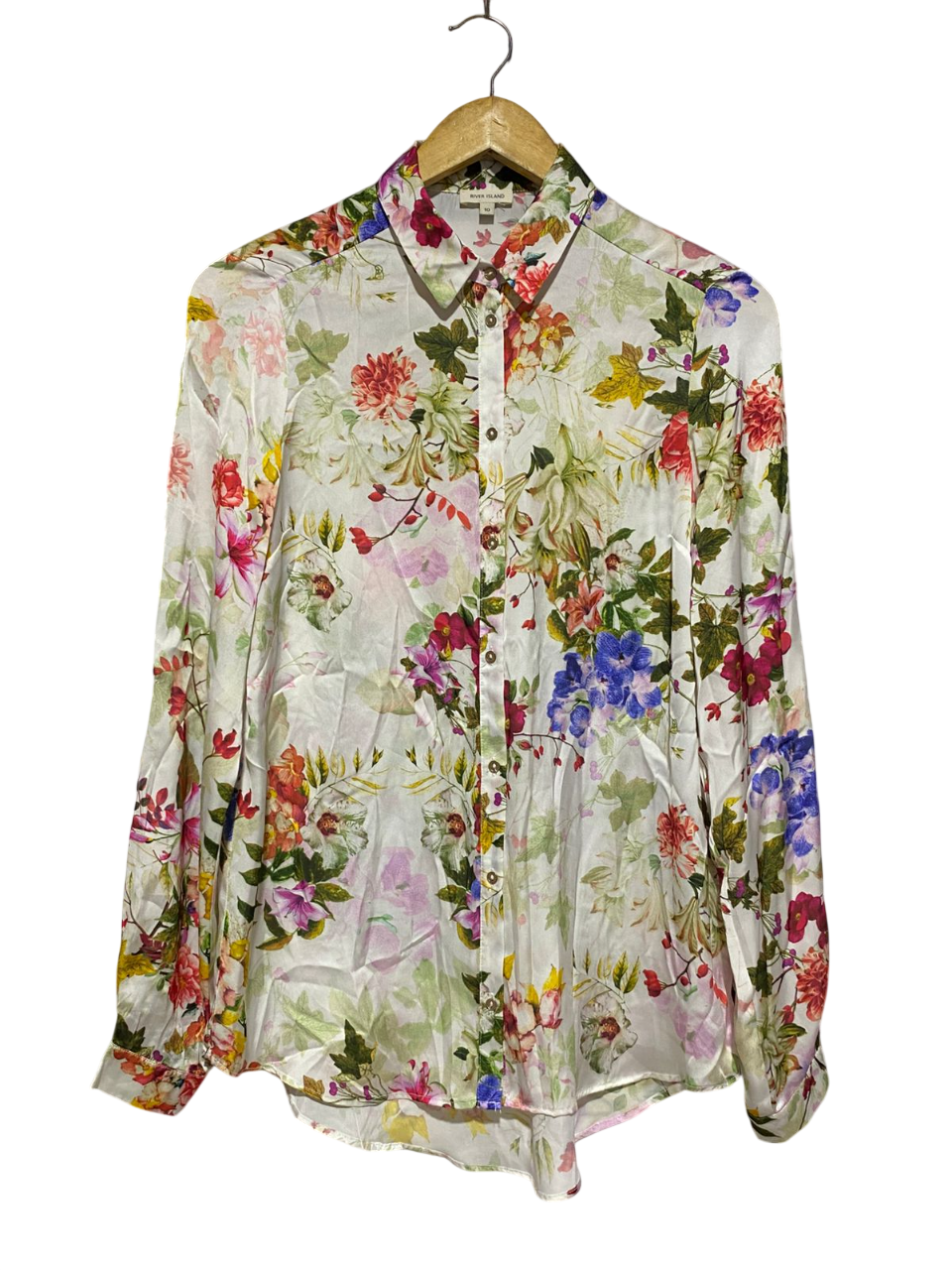 RIVER ISLAND |M| BUST 20| B4| FLORAL PRINT SATIN BUTTON-DOWN LONG SLEEVE SHIRT