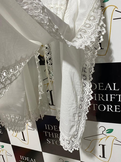 M&S |S| BUST FREE| B4| WHITE CROCHET LACE EMBROIDERED KAFTAN COVER-UP