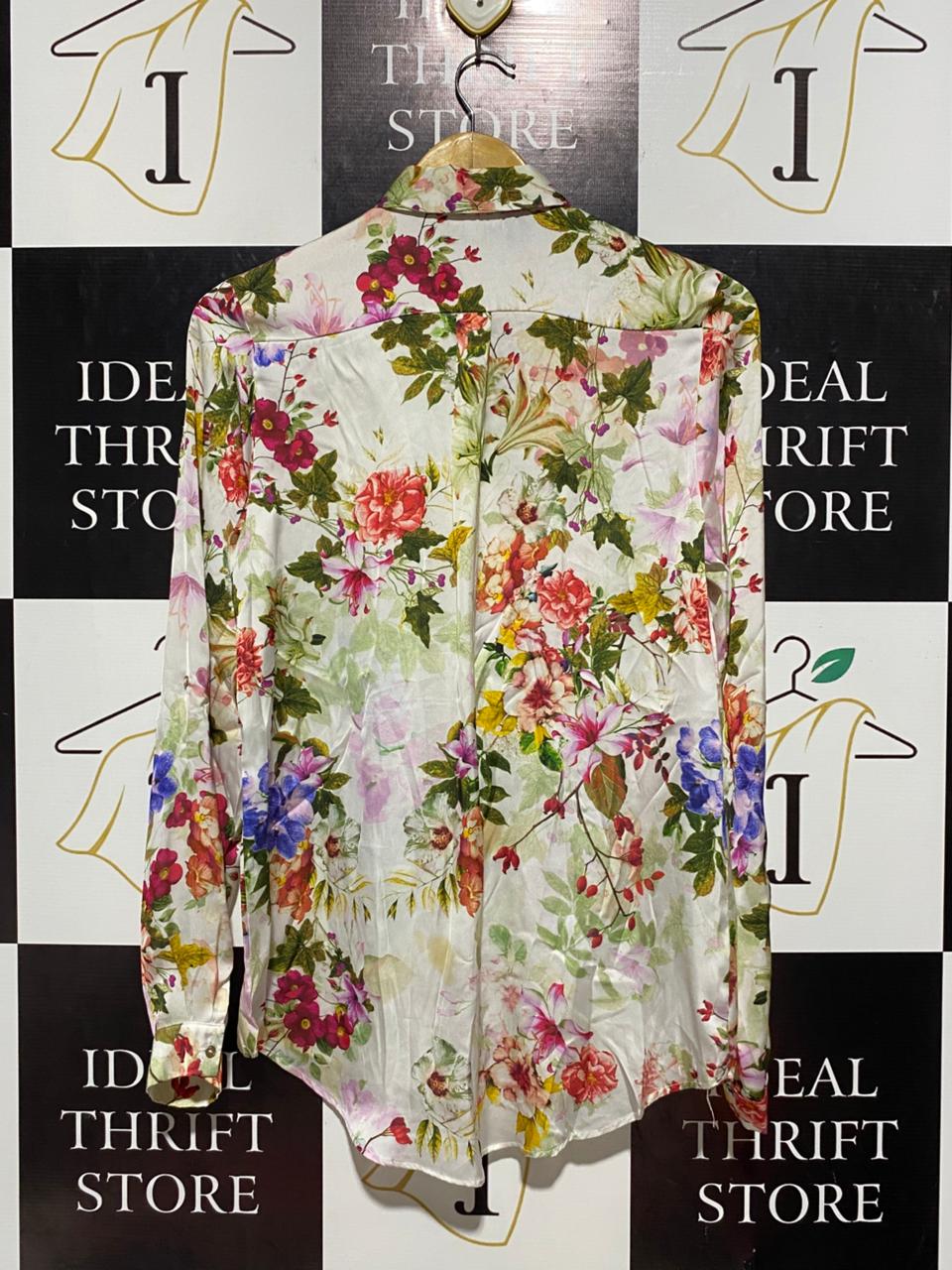 RIVER ISLAND |M| BUST 20| B4| FLORAL PRINT SATIN BUTTON-DOWN LONG SLEEVE SHIRT