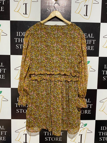 BOOHOO |XL| BUST 21| B4| PLUS MUSTARD FLORAL PRINT RUFFLE DETAIL MINI DRESS