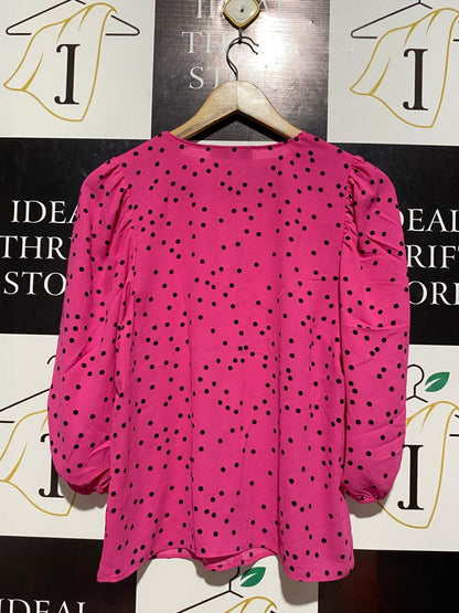 M&S |M| BUST 18| B4| PINK POLKA DOT PUFF SLEEVE BUTTON-FRONT BLOUSE