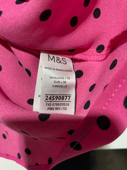 M&S |M| BUST 18| B4| PINK POLKA DOT PUFF SLEEVE BUTTON-FRONT BLOUSE
