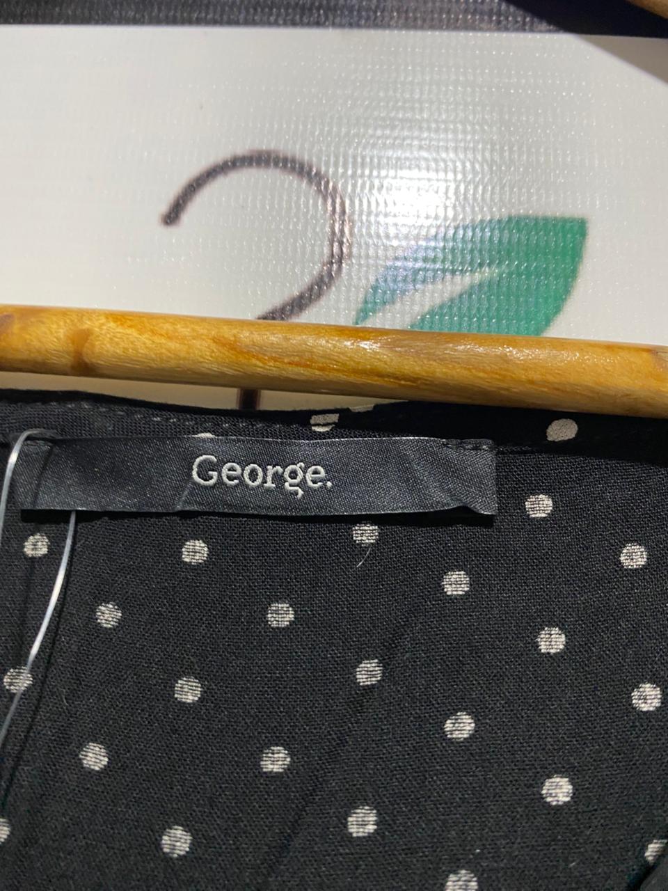 GEORGE |M| BUST 19| B4| BLACK & WHITE POLKA DOT V-NECK MINI DRESS WITH TIE DETAIL