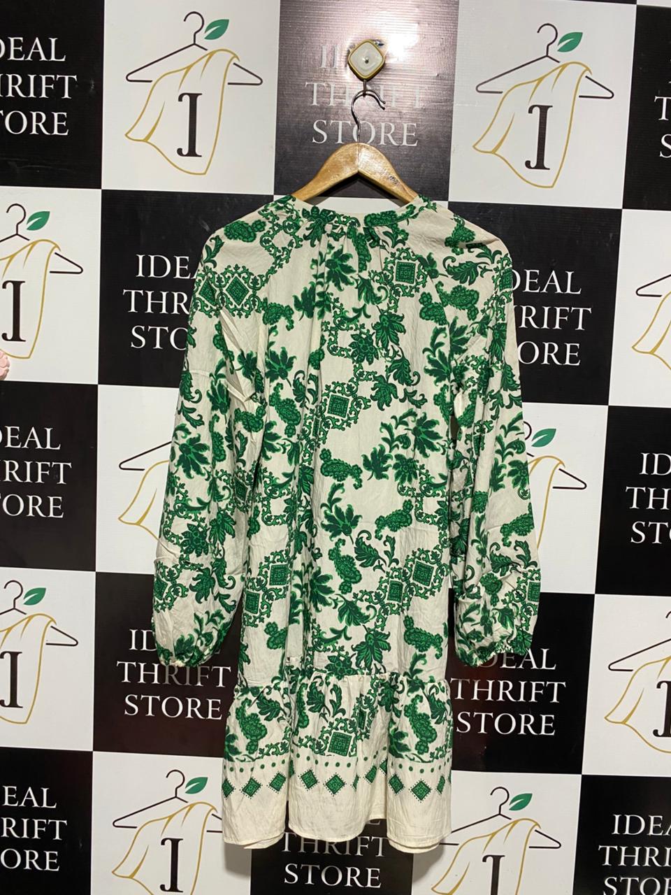 F&F |M| BUST 20| B4| THE EDIT GREEN BAROQUE PRINT PEPLUM HEM MINI SHIRT DRESS