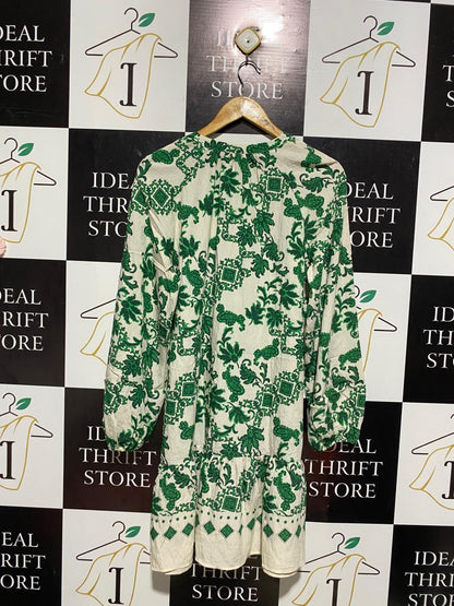F&F |M| BUST 20| B4| THE EDIT GREEN BAROQUE PRINT PEPLUM HEM MINI SHIRT DRESS