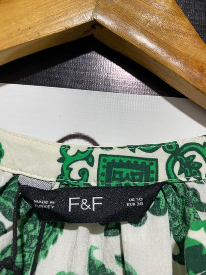 F&F |M| BUST 20| B4| THE EDIT GREEN BAROQUE PRINT PEPLUM HEM MINI SHIRT DRESS