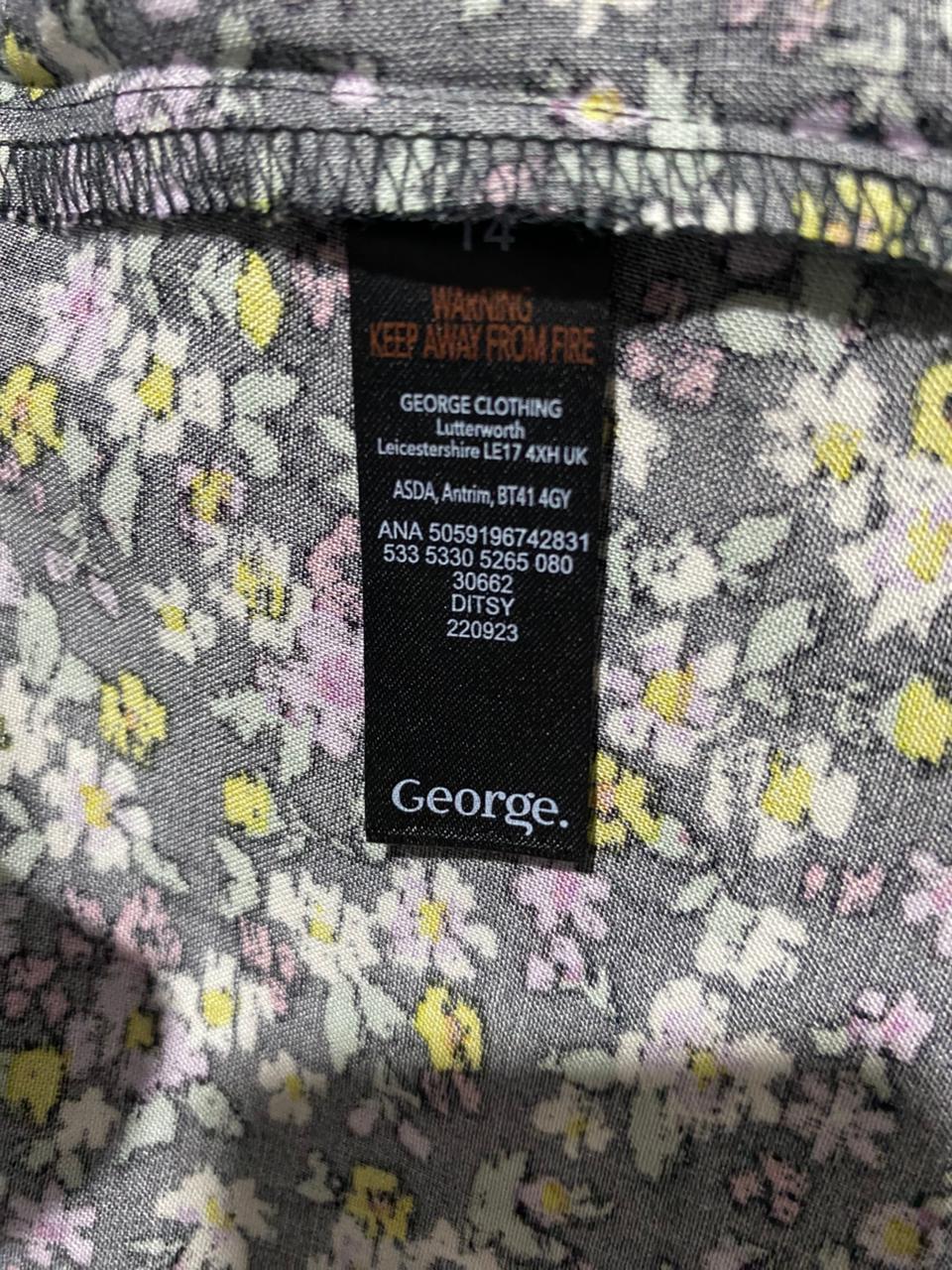 GEORGE |L| BUST 19| B4| PURPLE & YELLOW DITSY FLORAL V-NECK TEA DRESS WITH TIE FRONT