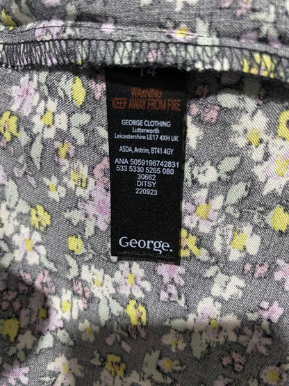 GEORGE |L| BUST 19| B4| PURPLE & YELLOW DITSY FLORAL V-NECK TEA DRESS WITH TIE FRONT